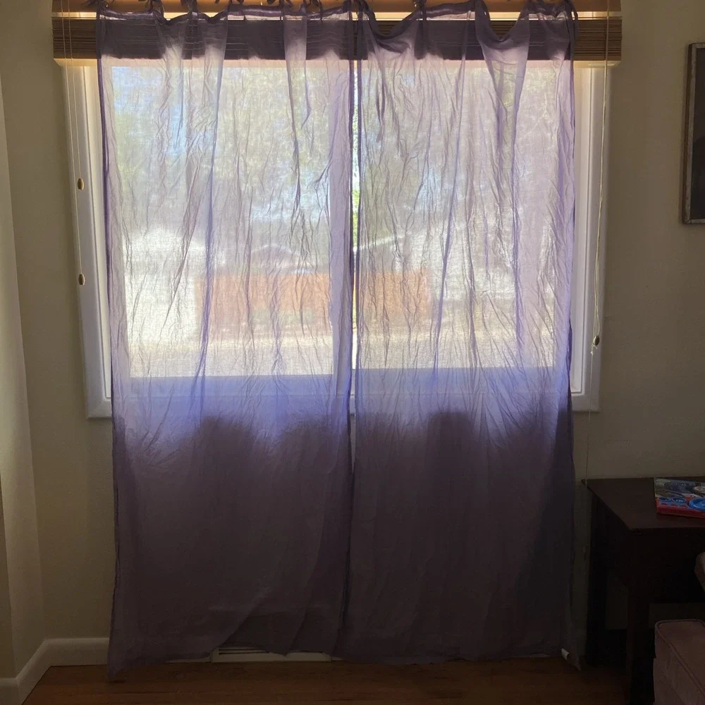 POTTERY BARN Curtains 2 Panels 37x78 Sheer Cotton Purple Tie Top